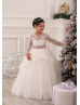 Ivory Lace Tulle Long Sleeves Keyhole Back Flower Girl Dress